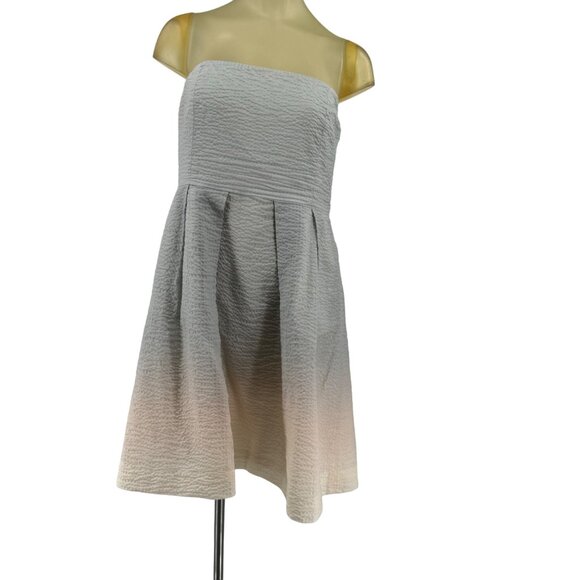J Crew Strapless Dress Size 14 Womens Gray ombre Cotton crinkle  Lined pockets - Picture 2 of 5